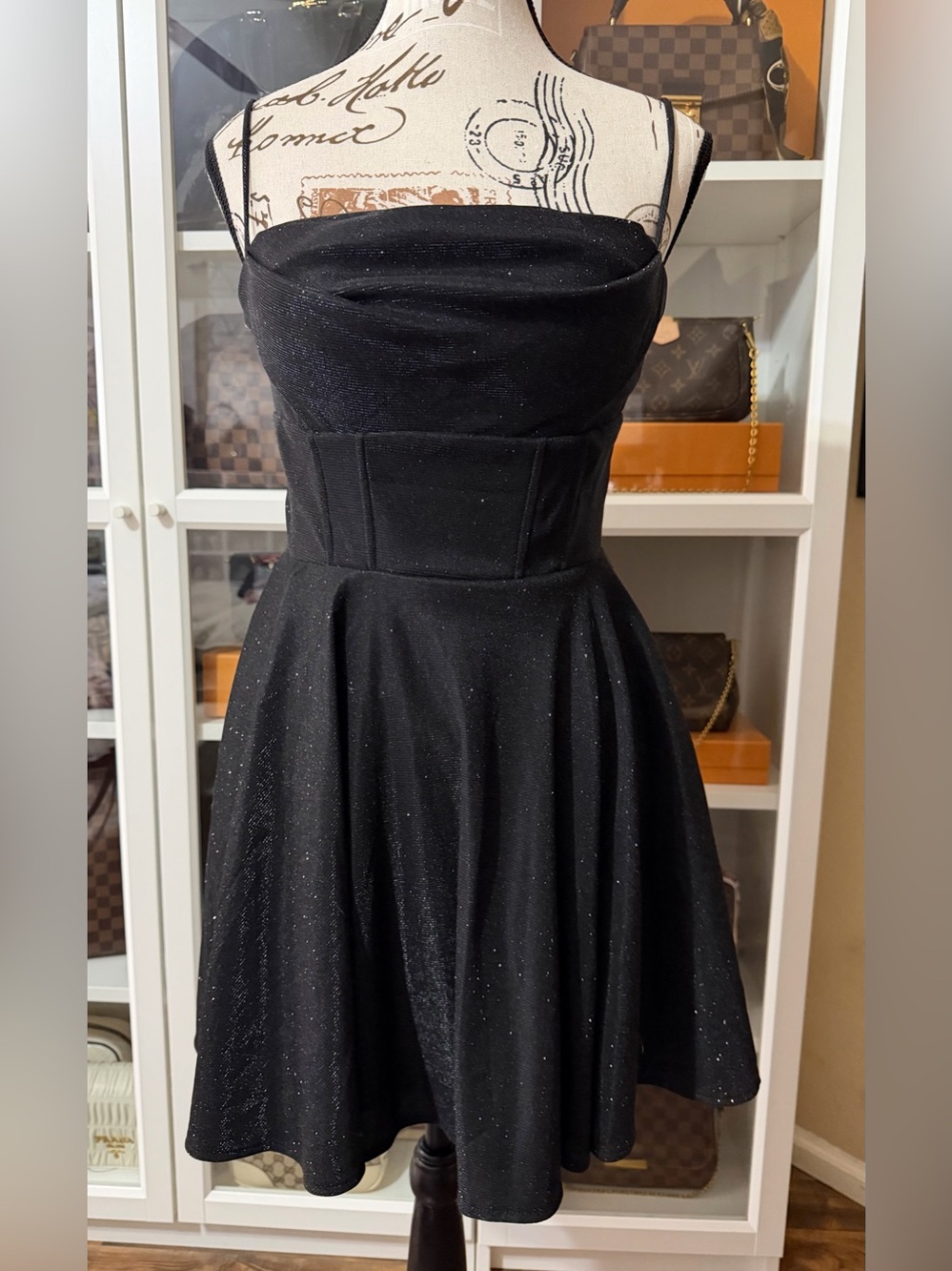 Windsor Black Sparkle Strapless Fit-and-Flare Mini Dress